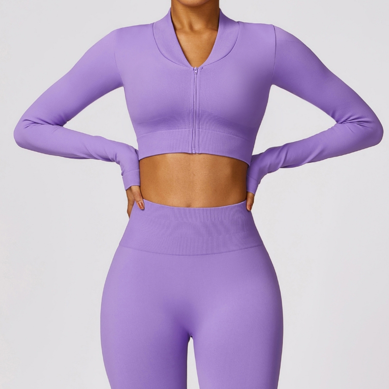 SKL-CCX7502 SEAMLESS FULL ZIP LONG SLEEVE TOP