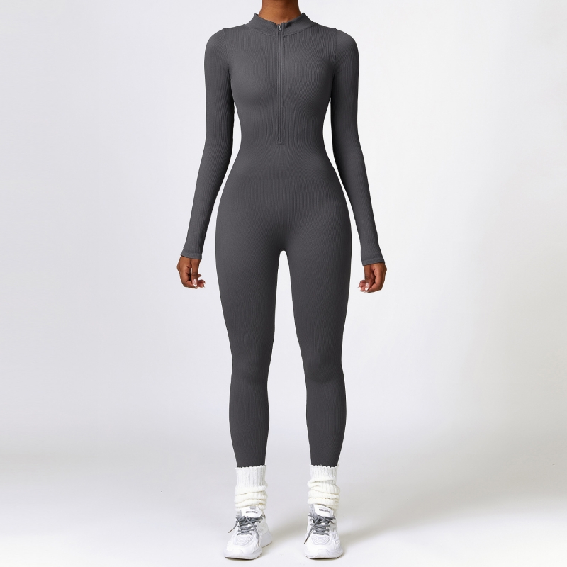 SKL-CLT6953 SEAMLESS RIBBED LONG SLEEVE JUMPSUIT