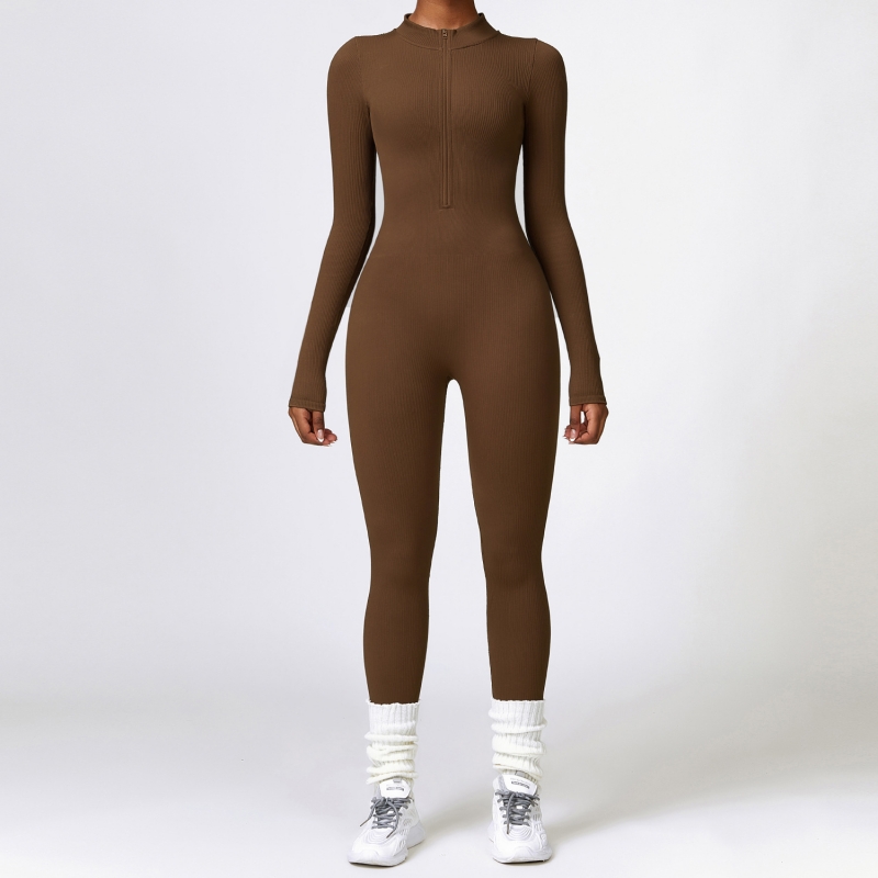 SKL-CLT6953 SEAMLESS RIBBED LONG SLEEVE JUMPSUIT