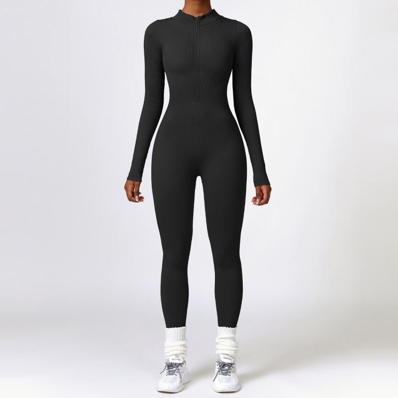 SKL-CLT6953 SEAMLESS RIBBED LONG SLEEVE JUMPSUIT