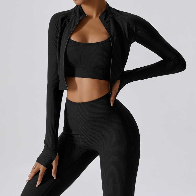 SKL-BWT8056 FULL ZIPPER RIBBED LONG SLEEVES YOGA JACKET