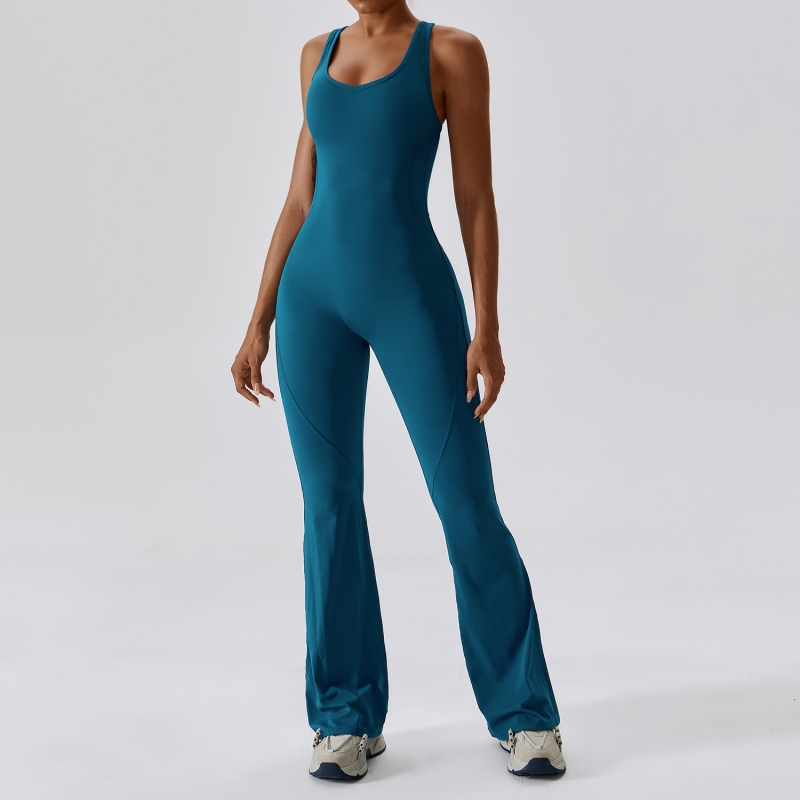 SKL-CLT8117 UNECK HOLLOW BACK EXTENDED SLEEVELESS YOGA JUMPSUIT