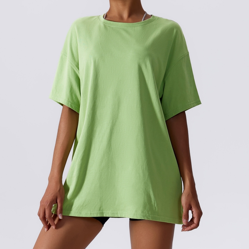 SKL-CDX8115 CREWNECK OVERSIZE SHORT SLEEVE SMOCK YOGA TOP