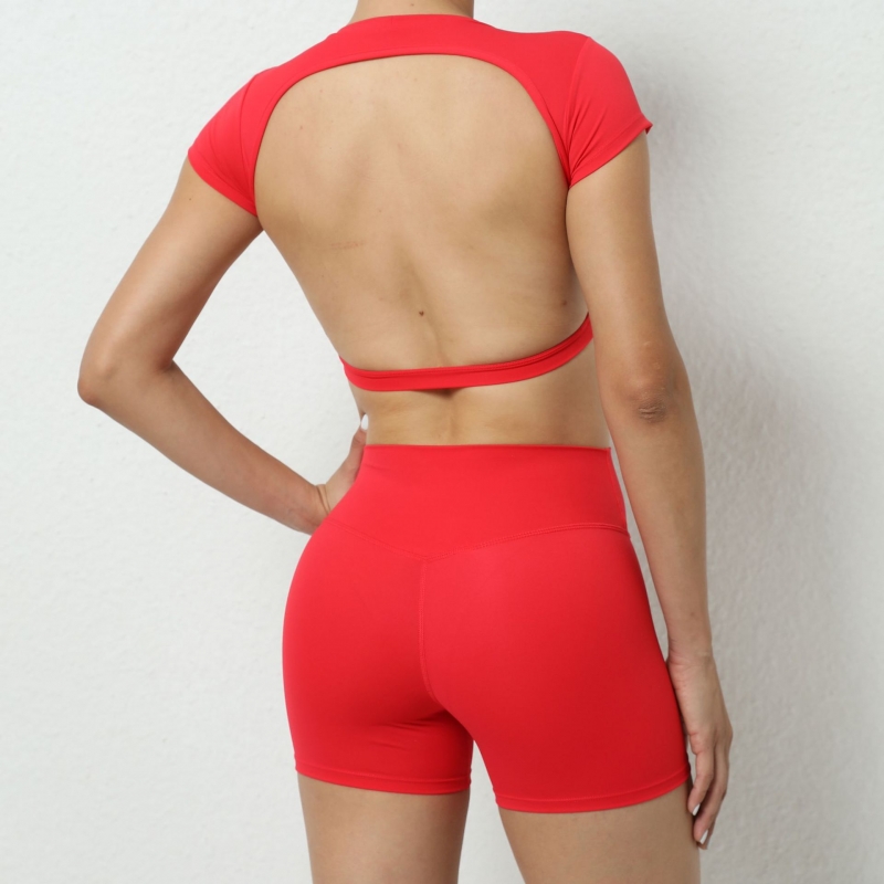 SKL-QS71200+13776 SHORT SLEVE BACKLESS YOGA SETS