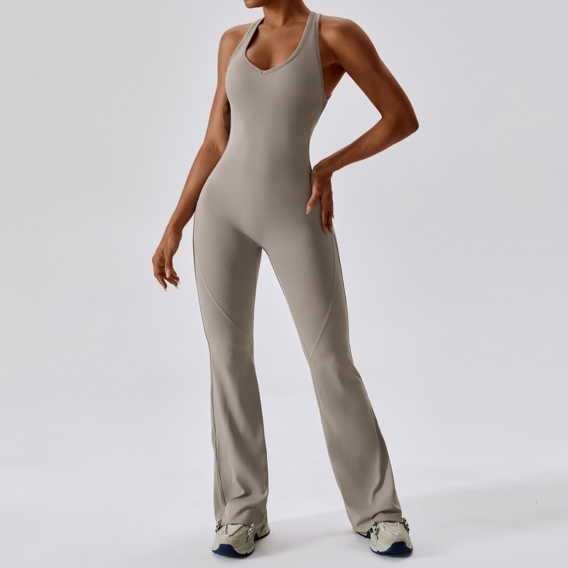 SKL-CLT8117 UNECK HOLLOW BACK EXTENDED SLEEVELESS YOGA JUMPSUIT