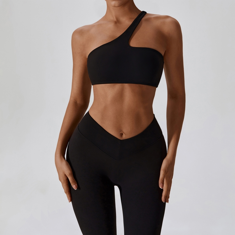 SKL-TZ8110 IREGULAR SLANT BRA SEAMLESS VNECK WAIST LEGGINGS YOGA SET