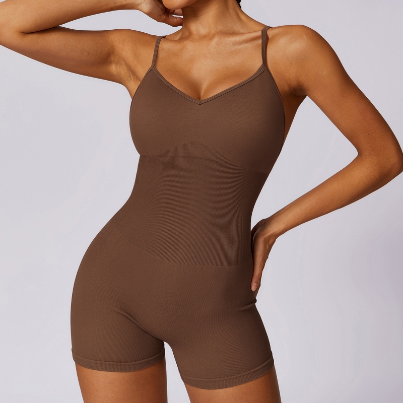 SKL-CLT7498 SEAMLESS SLING BACKLESS SLEEVELESS JUMPSUIT SHORTS