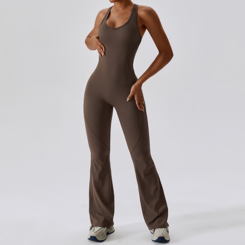 SKL-CLT8117 UNECK HOLLOW BACK EXTENDED SLEEVELESS YOGA JUMPSUIT