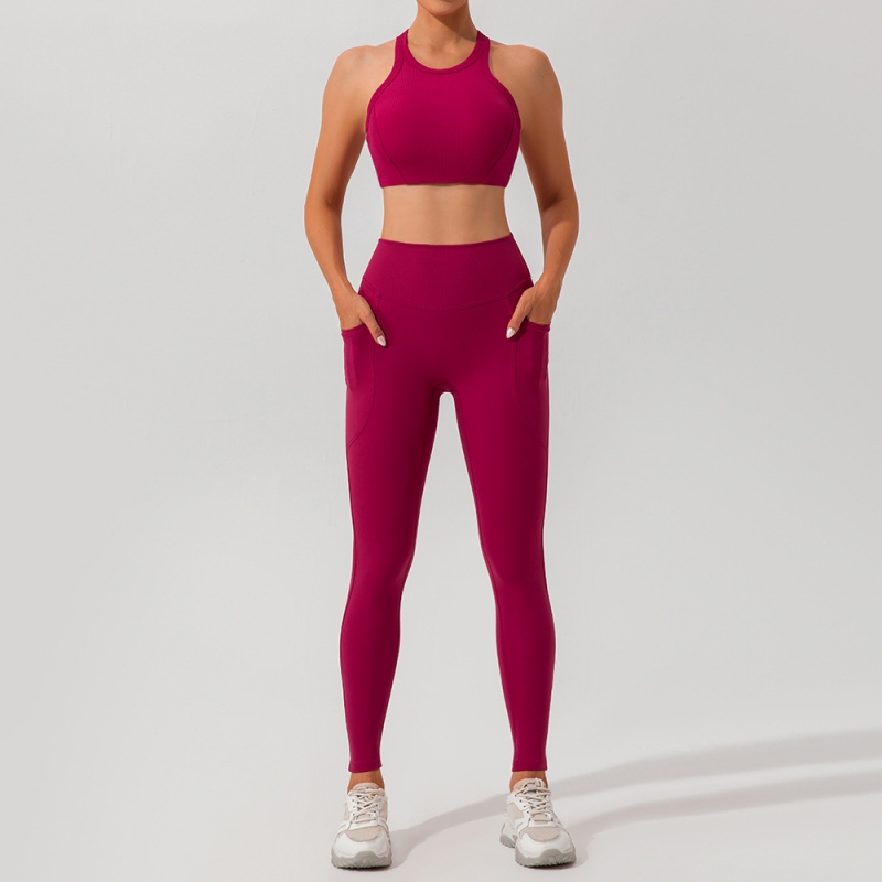 SKL-YW452+KW255 HIGH WAIST BUTT RIBBED YOGA SETS