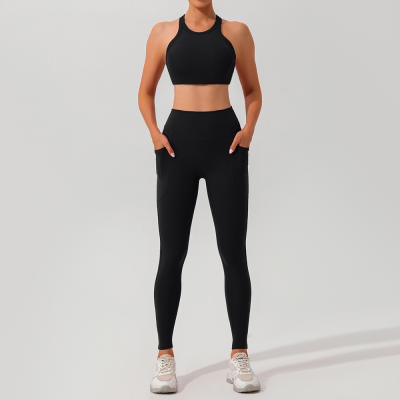 SKL-YW452+KW255 HIGH WAIST BUTT RIBBED YOGA SETS