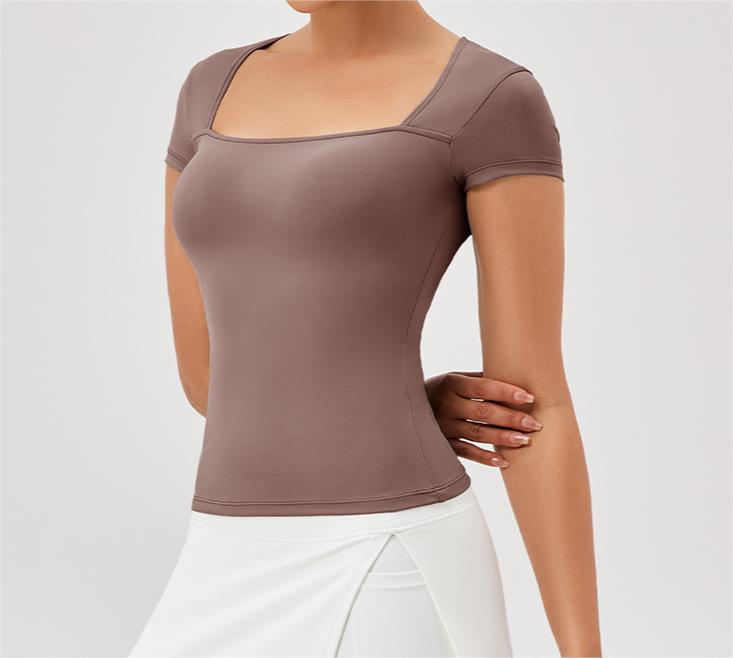 SKL-YEL 42246 SHORT SLEEVE NUDE TIGHT YOGA TOP