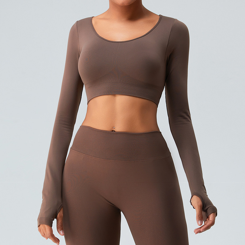 SKL-SYF  MS1065 NUDE BACKLESS LONG SLEEVE TIGHT YOGA TOP