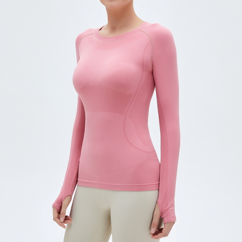 SKL-SYF  MS0073 NUDE TIGHT LONG SLEEVE YOGA TOP