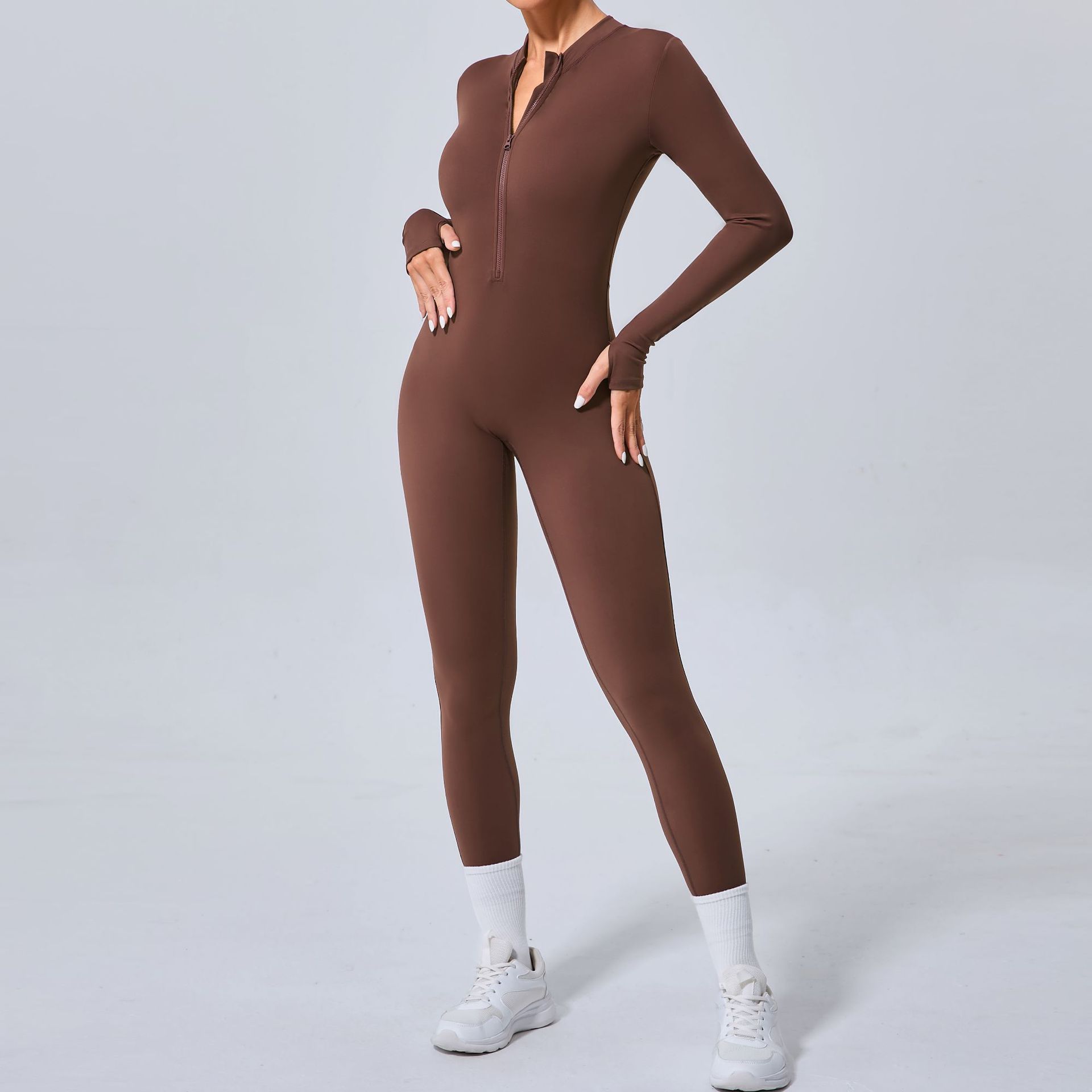 Soft Autumn And Winter Stand Collar Half Zipper Fitness Jumpsuit   QS5025