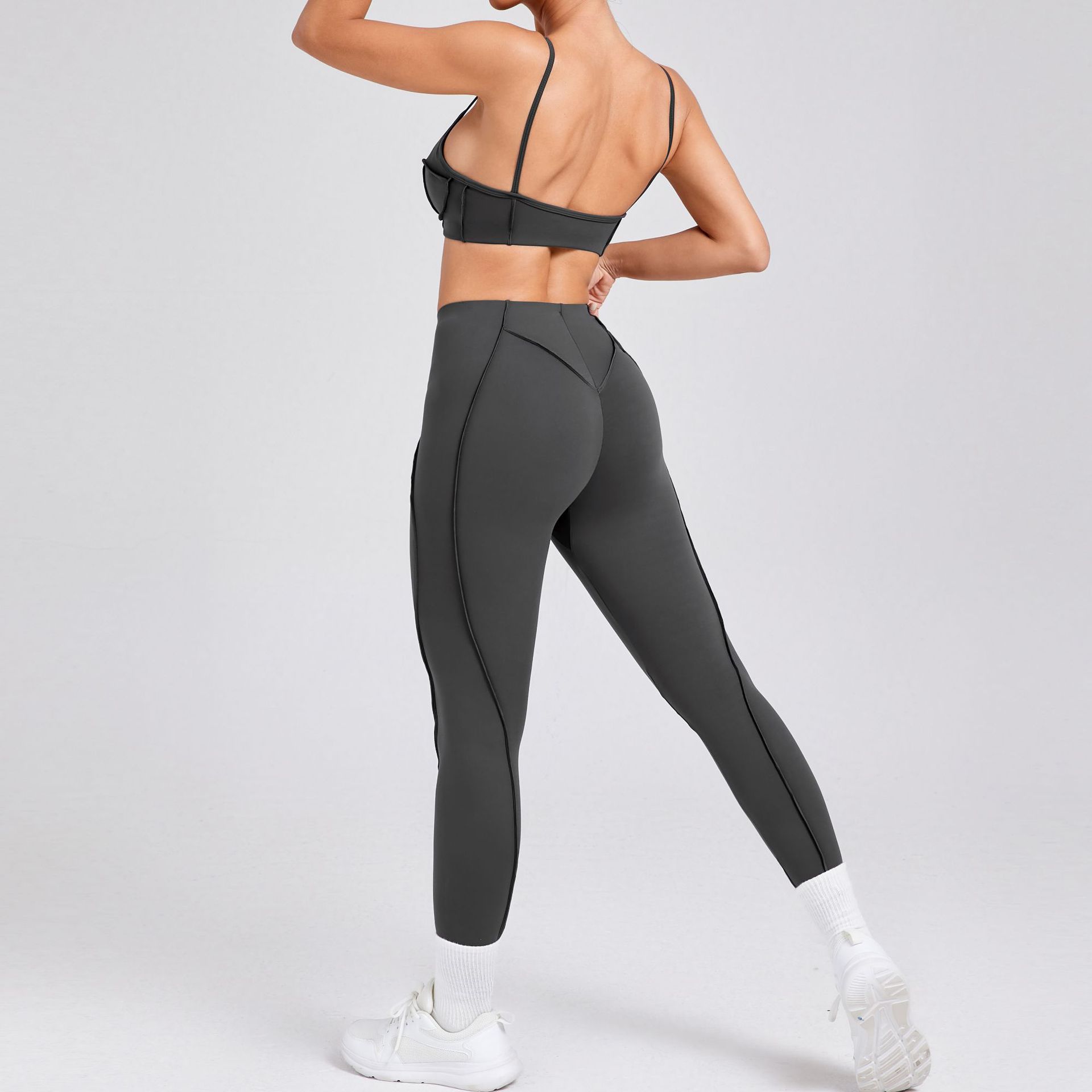 Brushed Tight Backless Sports Bra And Pants Suit QS86040+87652