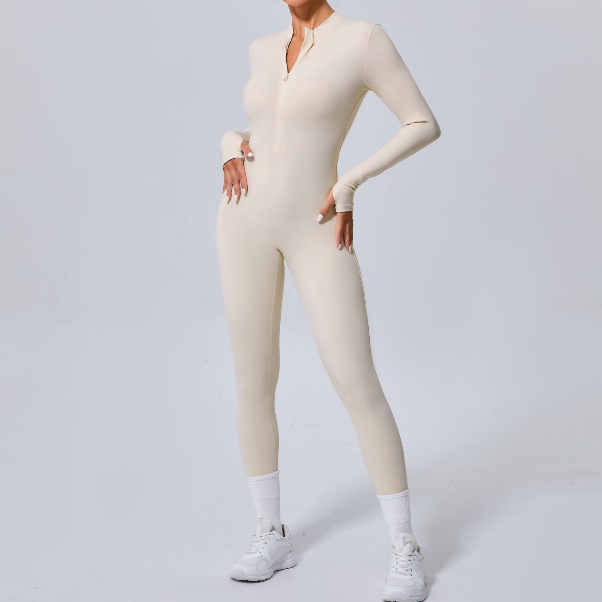 Soft Autumn And Winter Stand Collar Half Zipper Fitness Jumpsuit   QS5025