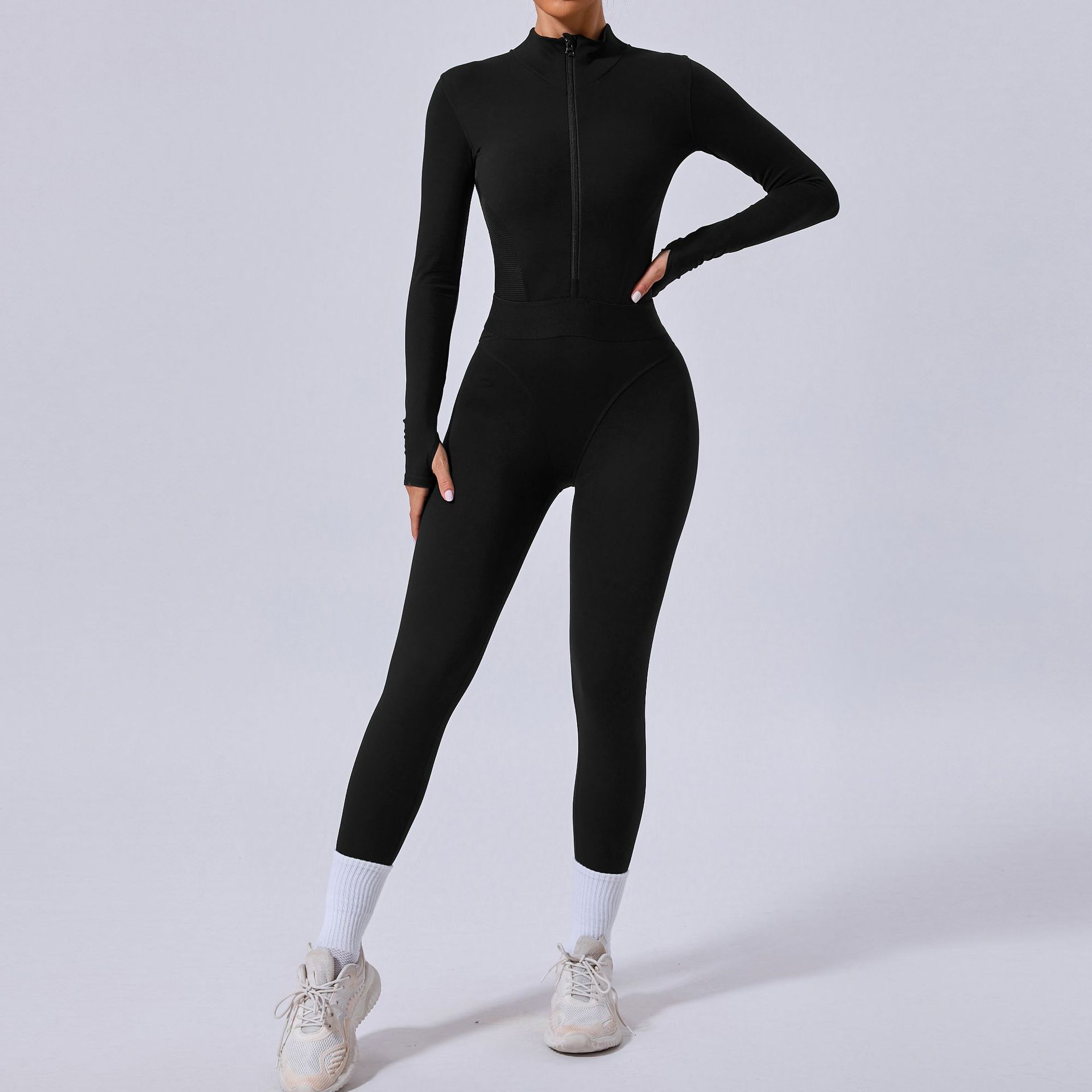 Autumn And Winter Stand Collar Half Zipper Fitness Jumpsuit  QS80426