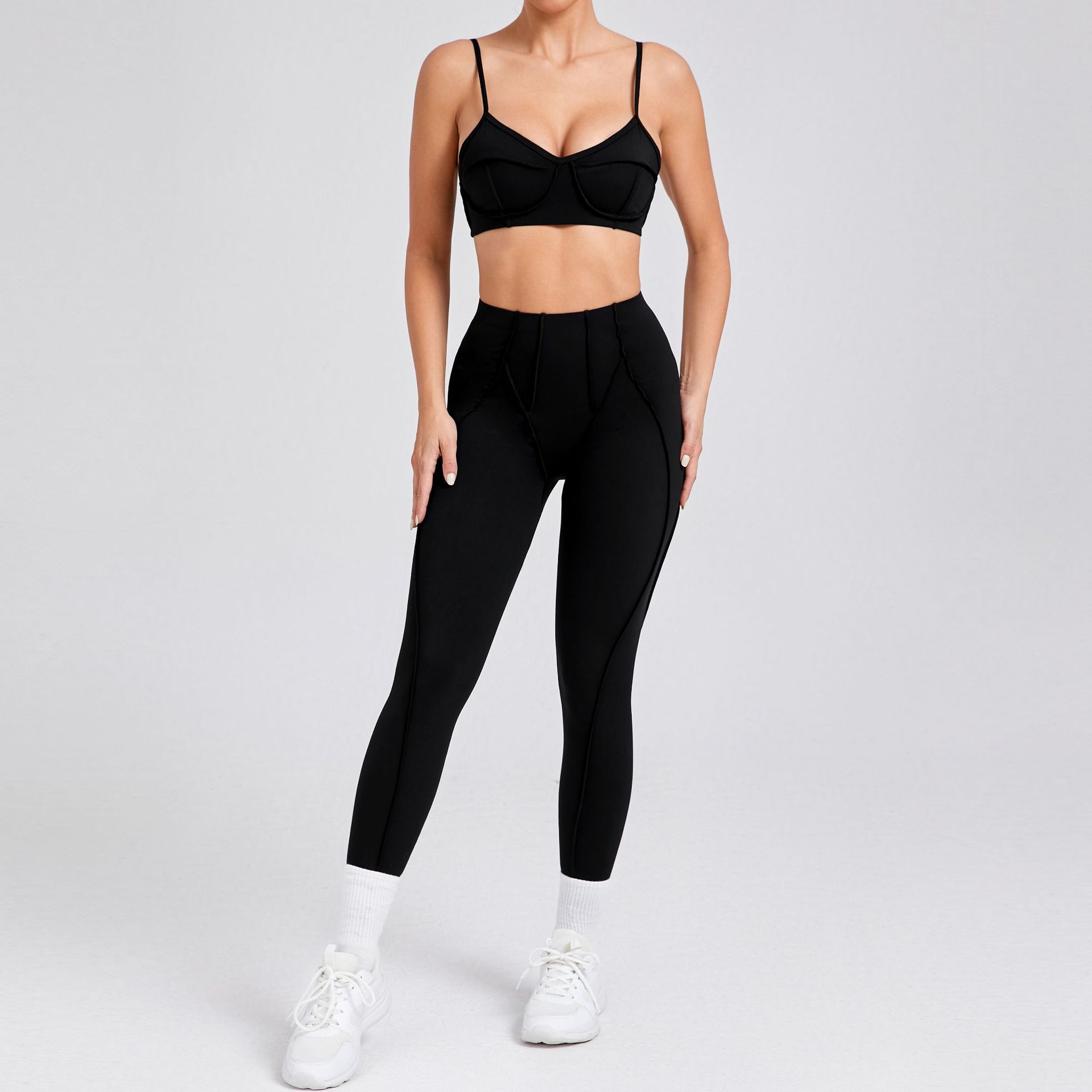 Brushed Tight Backless Sports Bra And Pants Suit QS86040+87652