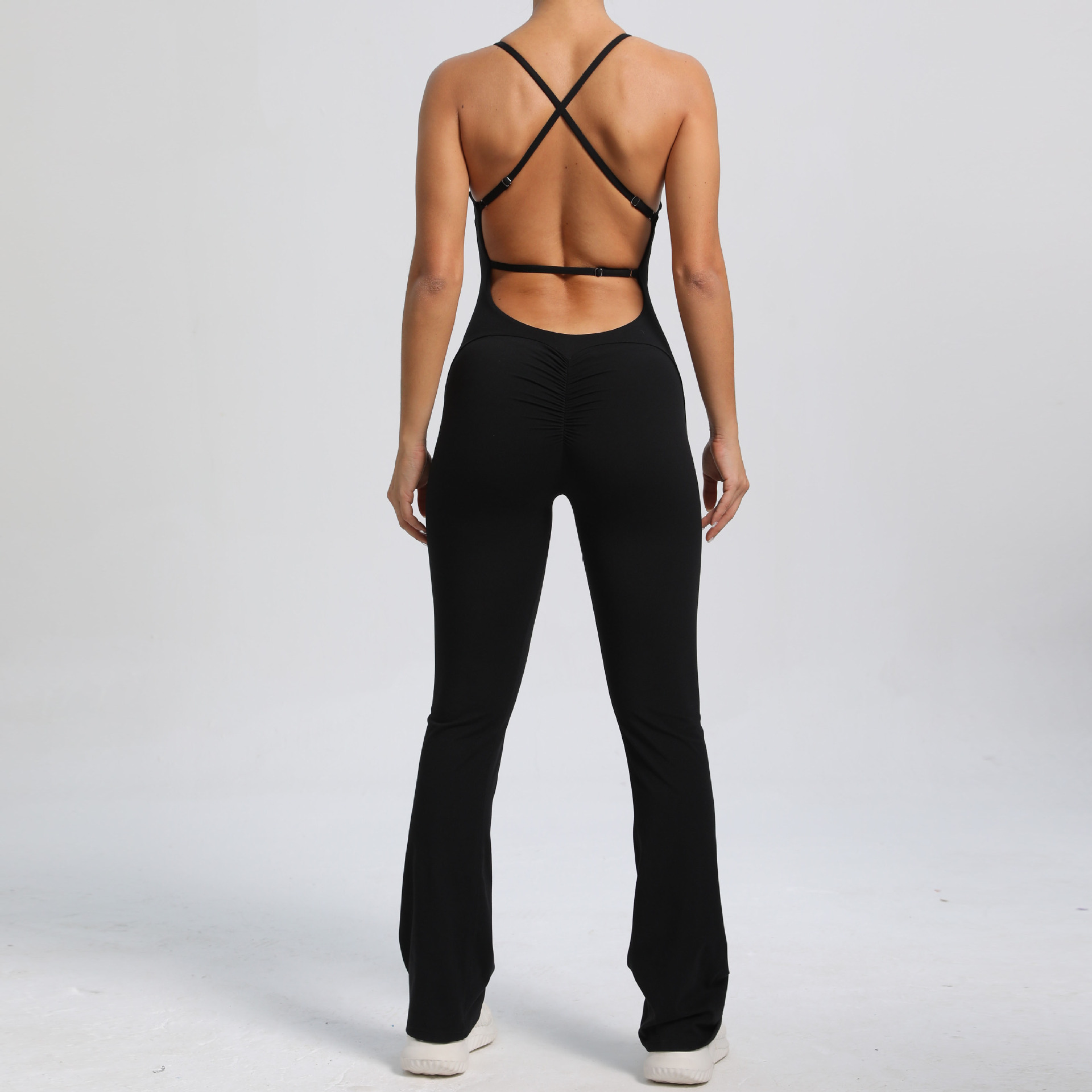 Solid Flared Trousers Cutout Backless Jumpsuit QS53202