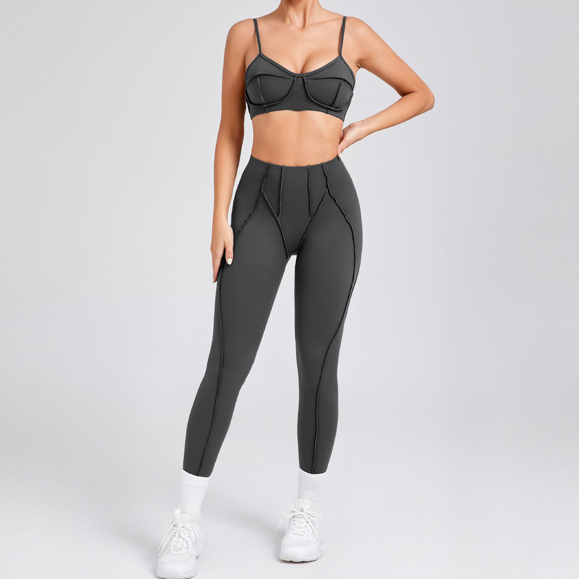 Brushed Tight Backless Sports Bra And Pants Suit QS86040+87652