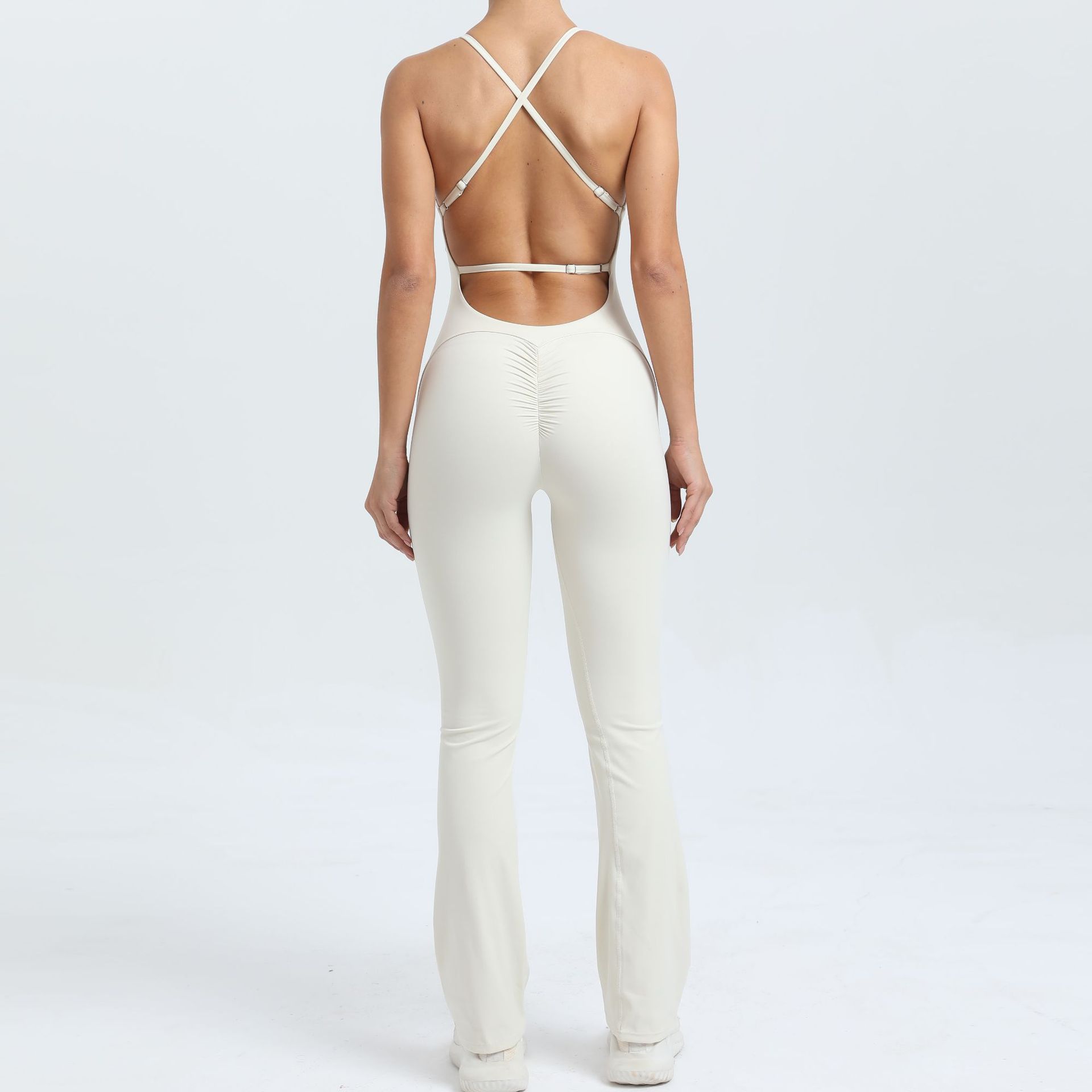 Solid Flared Trousers Cutout Backless Jumpsuit QS53202