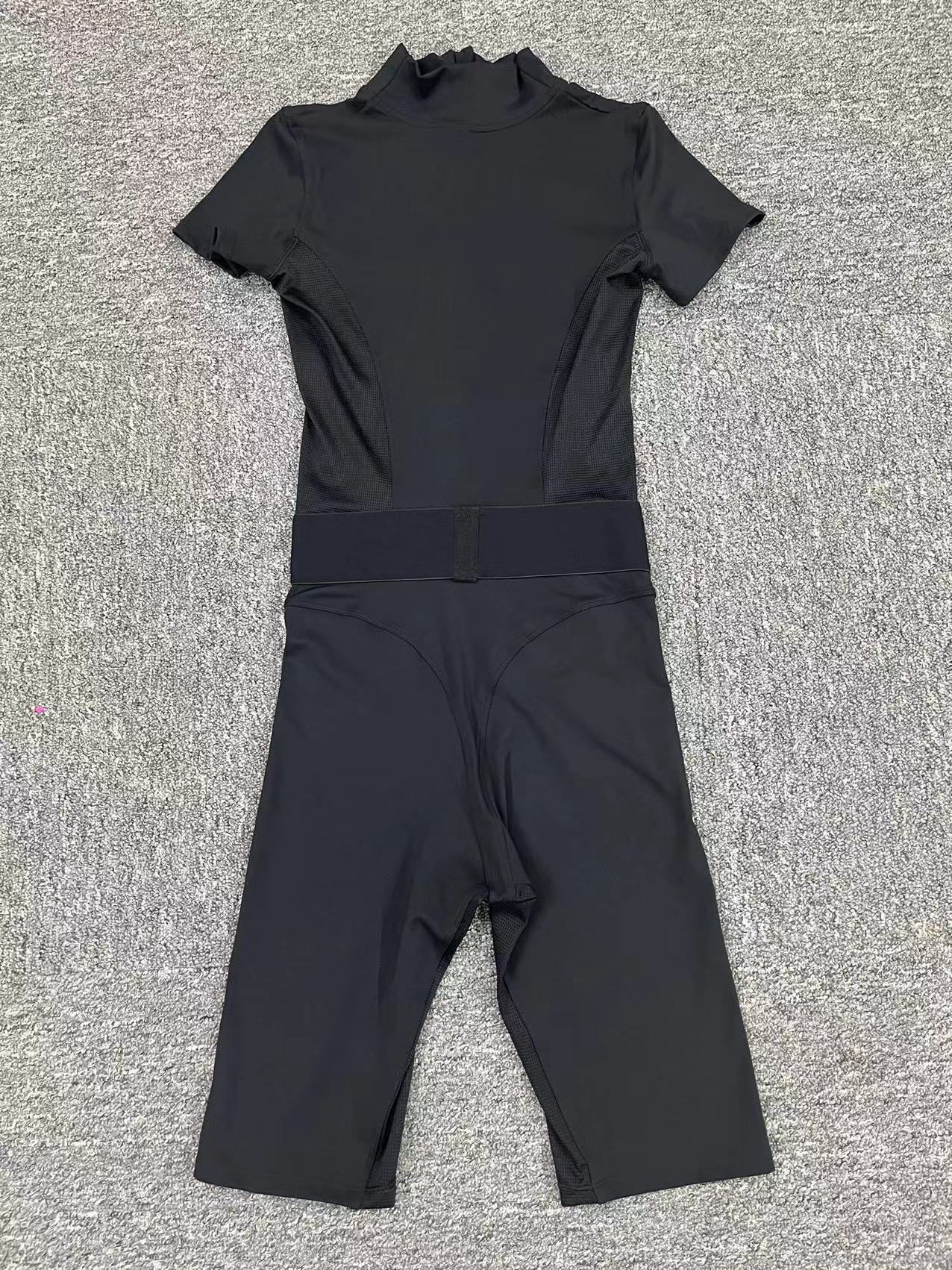 Zippered Short Sleeves Solid Color Jumpsuit  QS41180