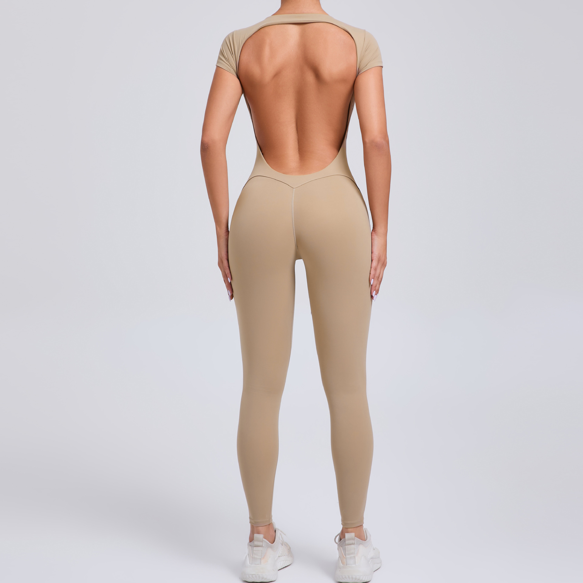 Sexy Backless Short-Sleeved High-Intensity Fitness Jumpsuit   QS89071