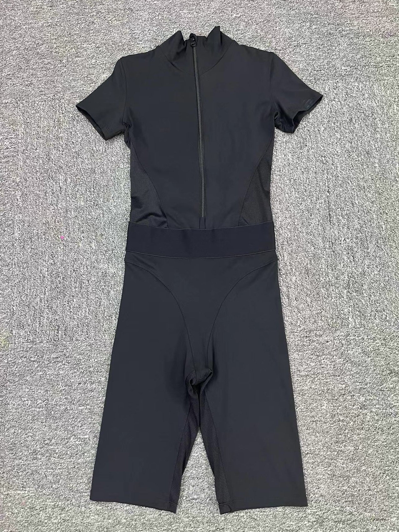 Zippered Short Sleeves Solid Color Jumpsuit  QS41180