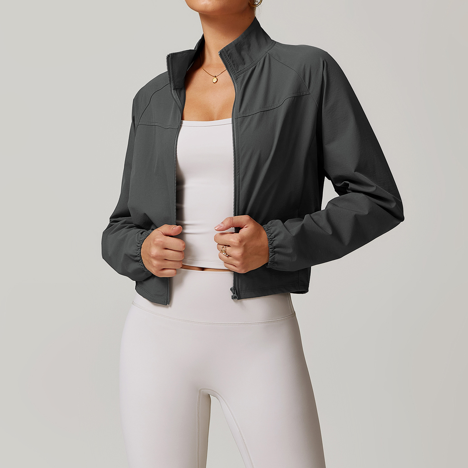 Quick Dry Zip Down Yoga Jacket with Side Pockects and Hidden Pockect