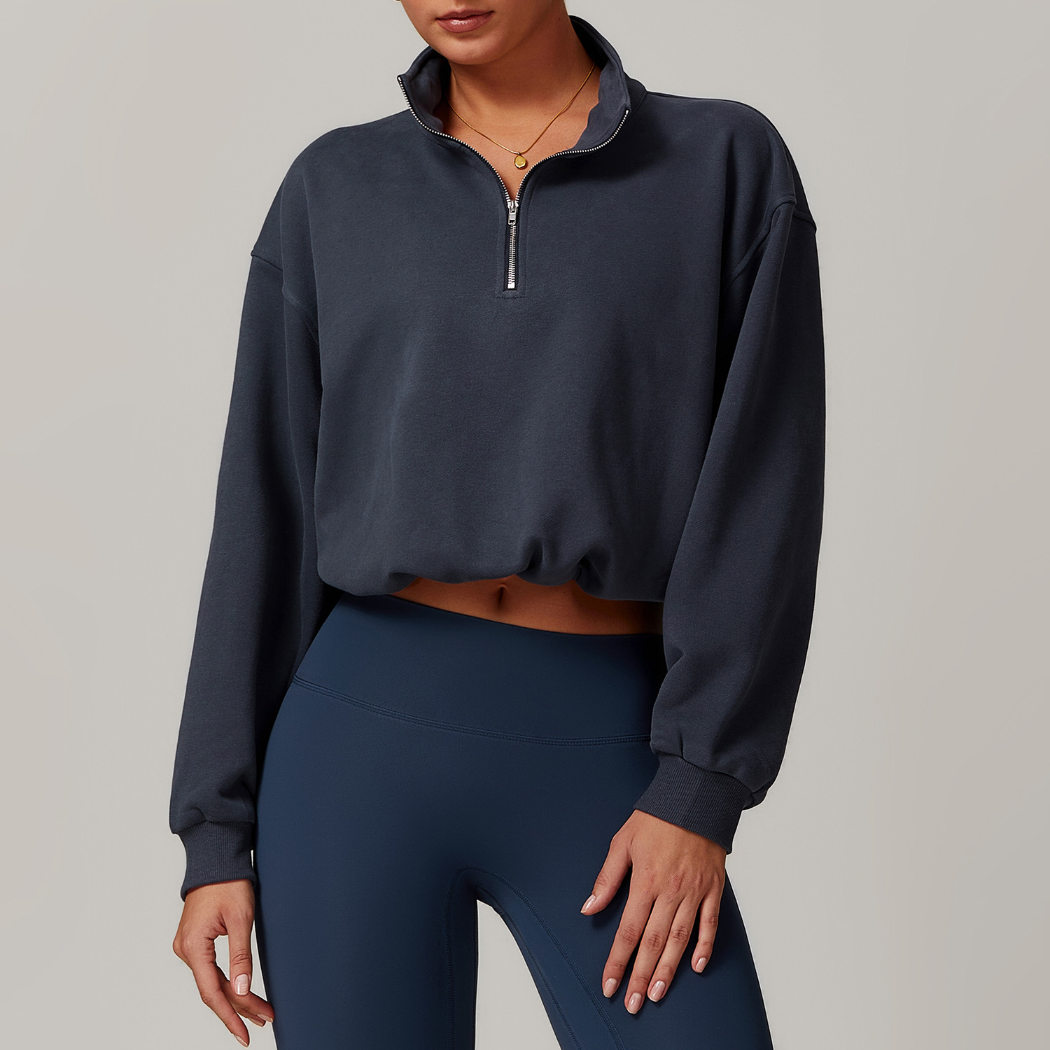 Stand Collar Zip Down Sweatshirt