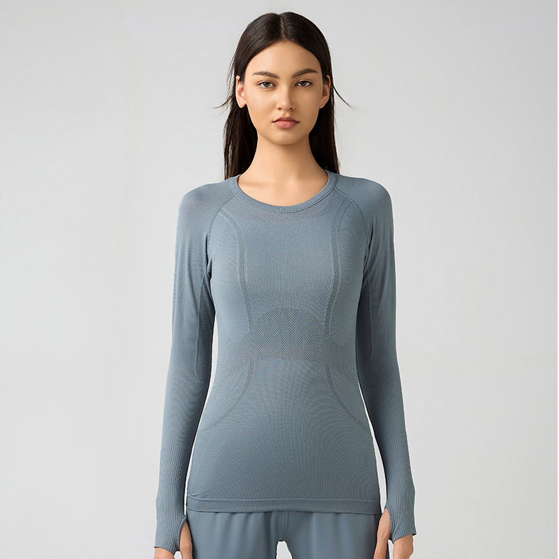 Breathable Solid Color Yoga Wear Long Sleeves D19083