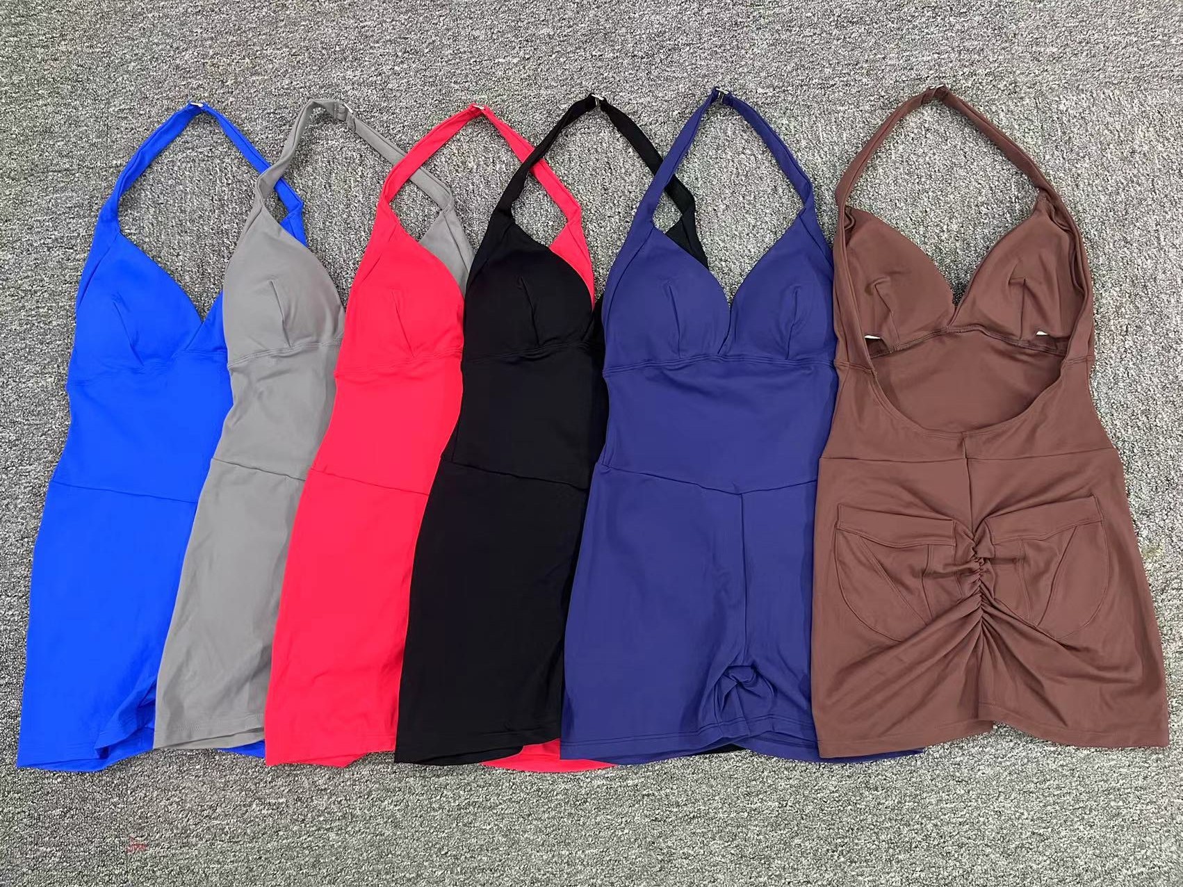 Hanging Neck Pocket Backless Tight Fitness Jumpsuit  QS1105 