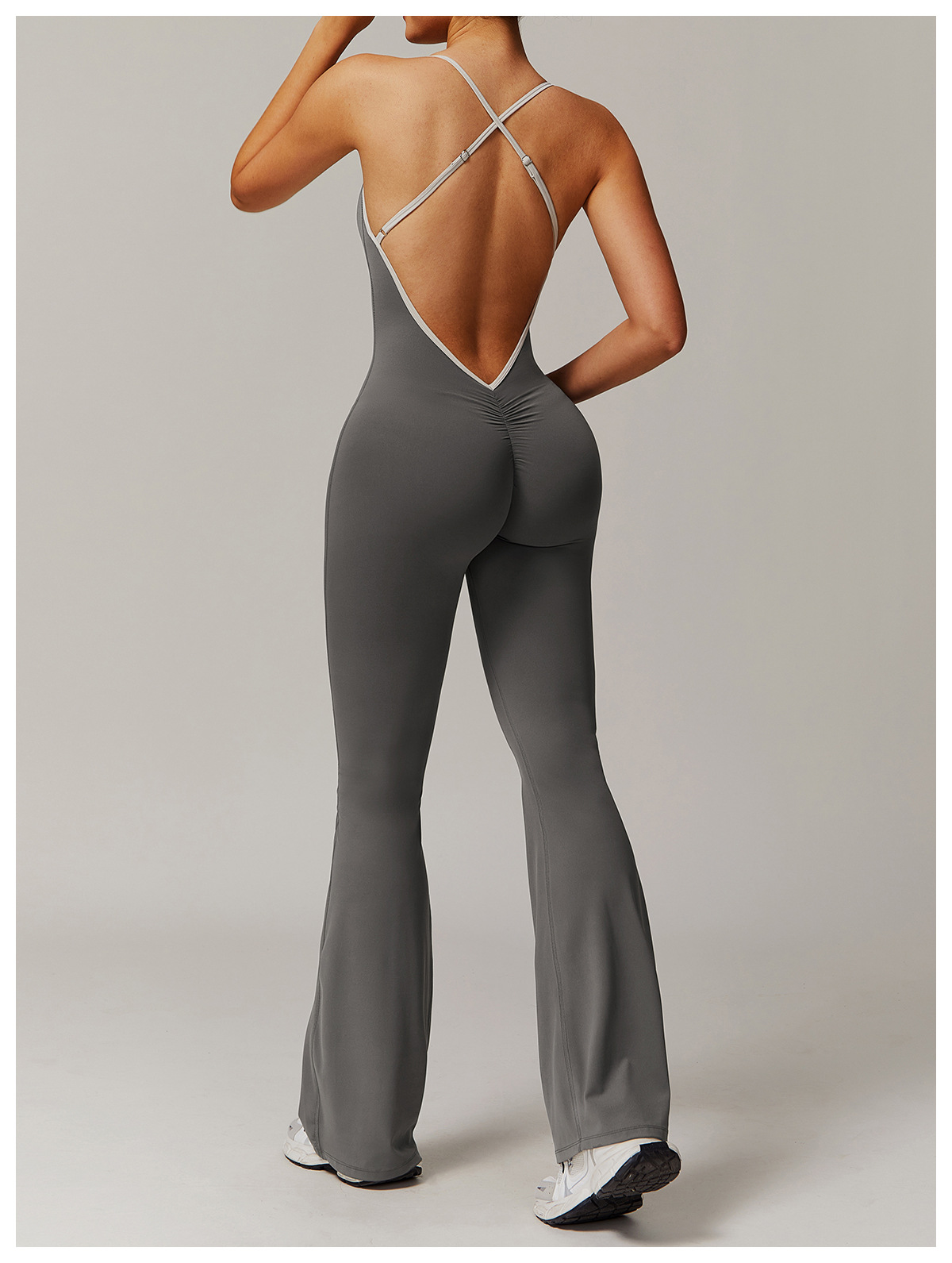 Soft Fabric Backless Flare Jumpsuit