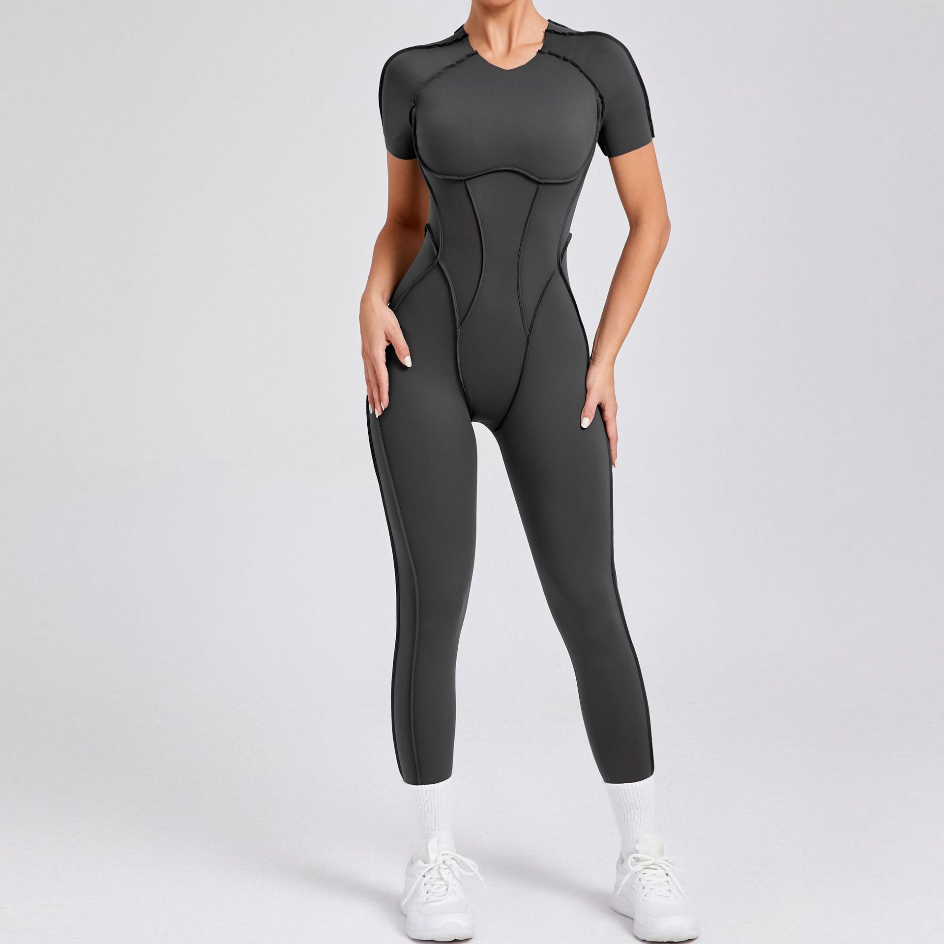 Short-Sleeved Backless Leggings Bodysuit  QS88201