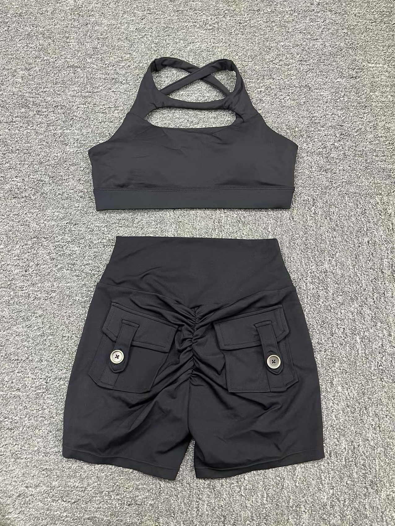 Backless Fitness Running Sprots Bra And High Waist Shorts sets QS59520+8019