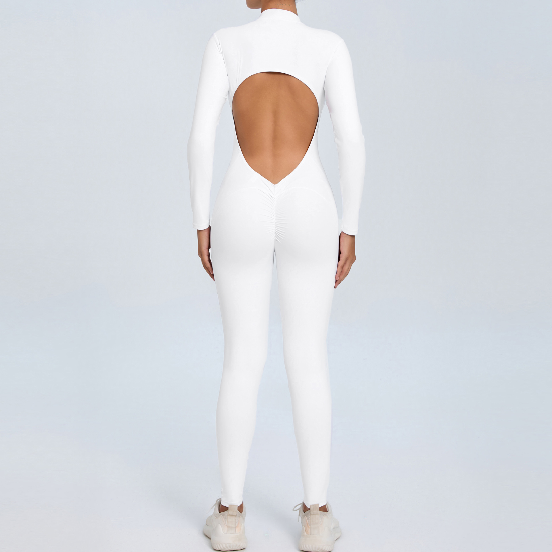 Backless Half Zipper Long Sleeve Yoga Legging Jumpsuit  QSZY02 