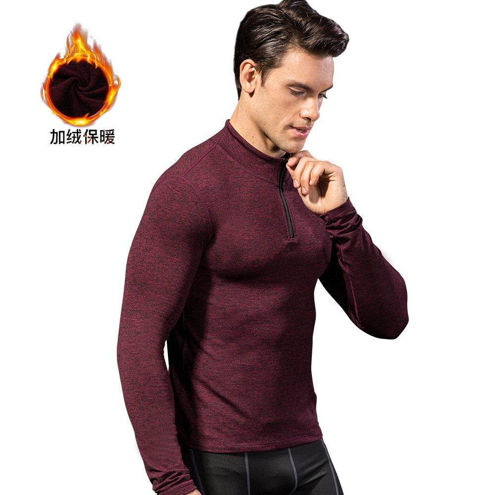 Men's Velvet Fitness Long Sleeve Shirt With Zipper 9005