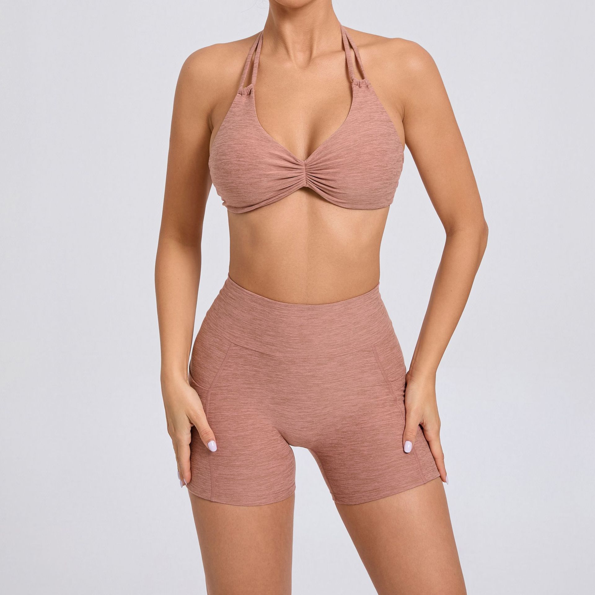 Nude Yoga Clothes With Pockets On Both Sides, Quick-Drying Tight Suit  QS74068+42352