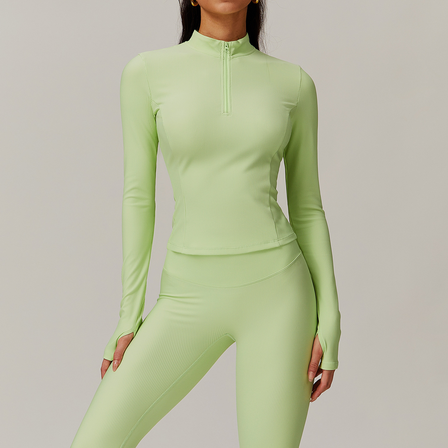 Ribbed Half Zip Yoga Top 9018