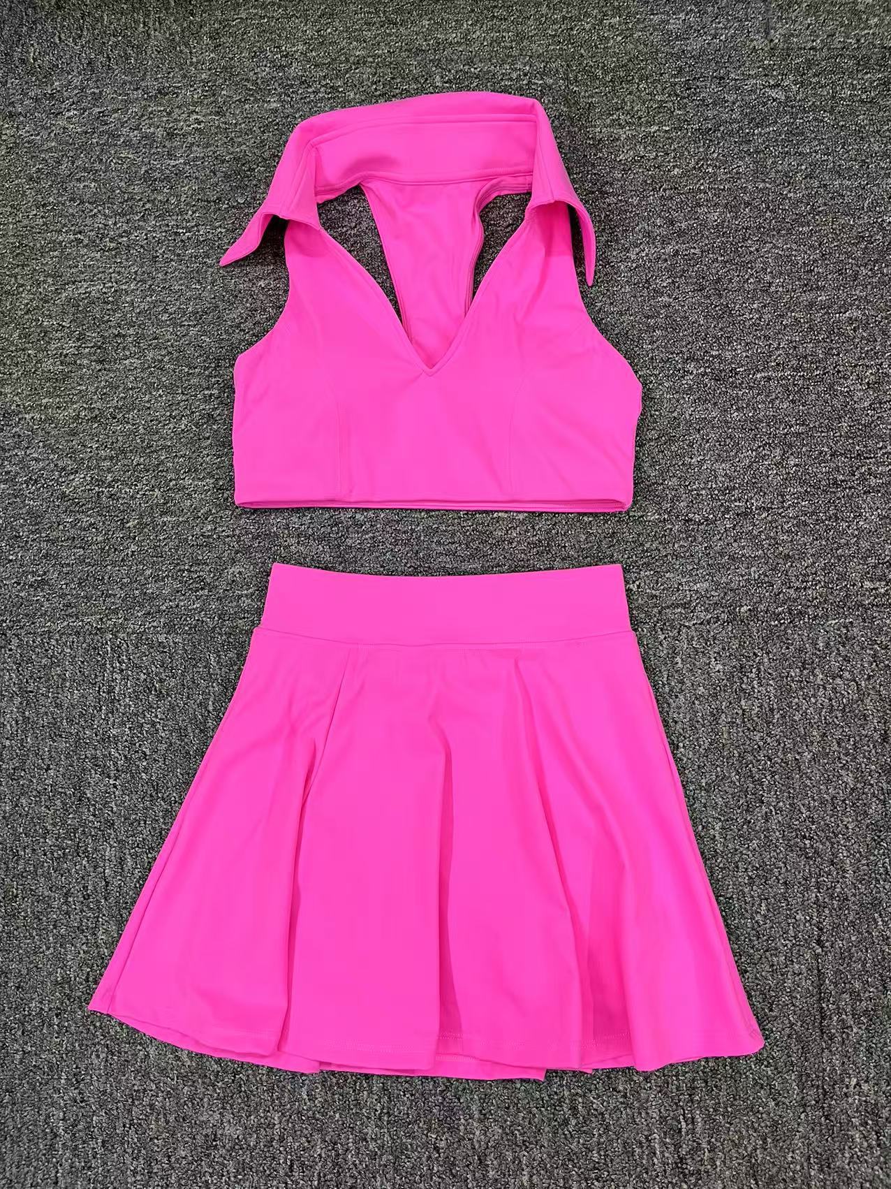 Polo Collar Sports Tennis Fitness Skirt 2-Piece Set QS19173+6358