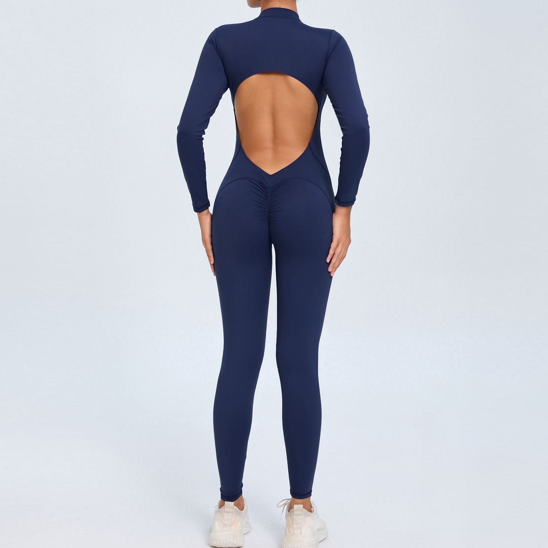 Backless Half Zipper Long Sleeve Yoga Legging Jumpsuit  QSZY02 