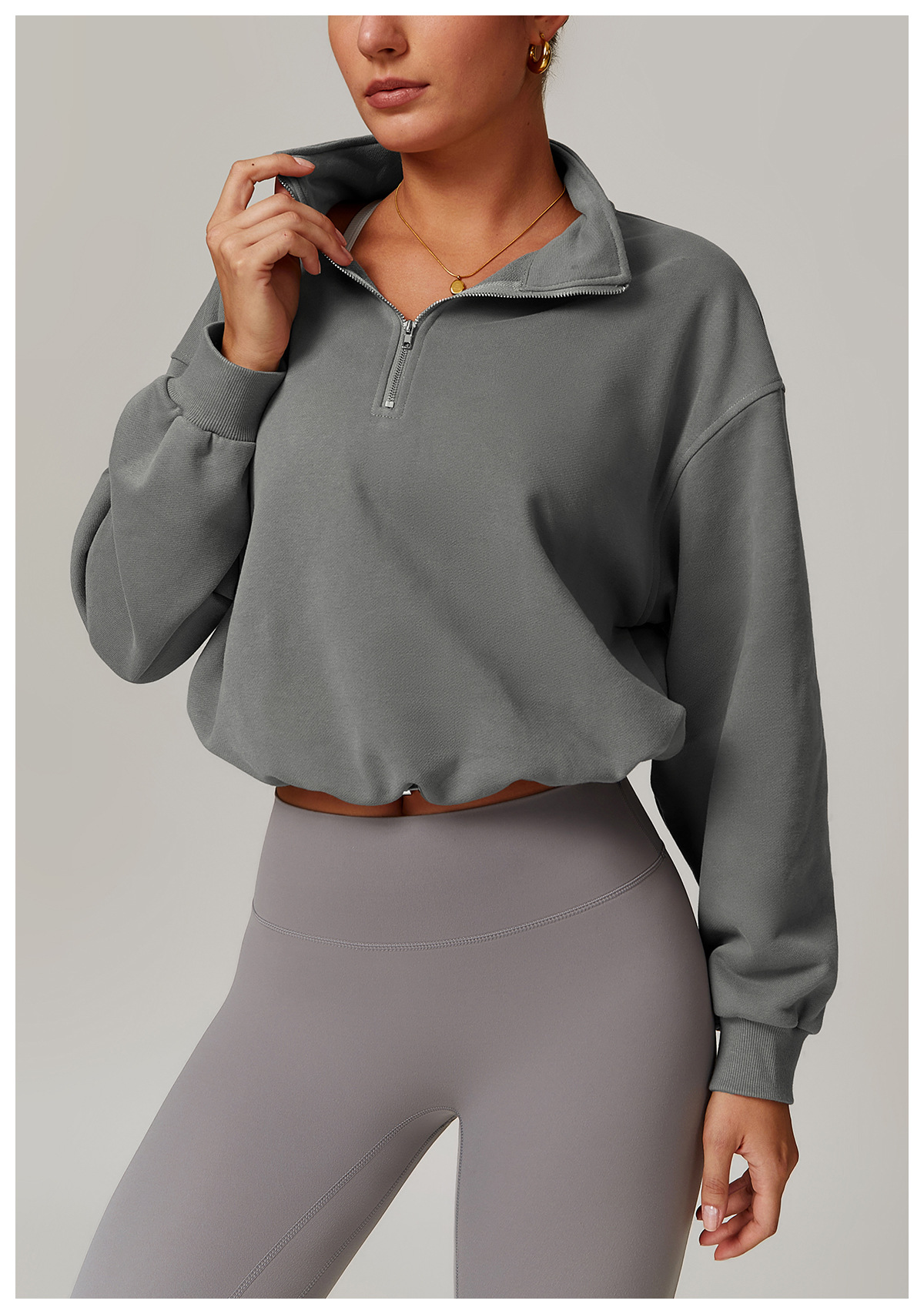 Stand Collar Zip Down Sweatshirt