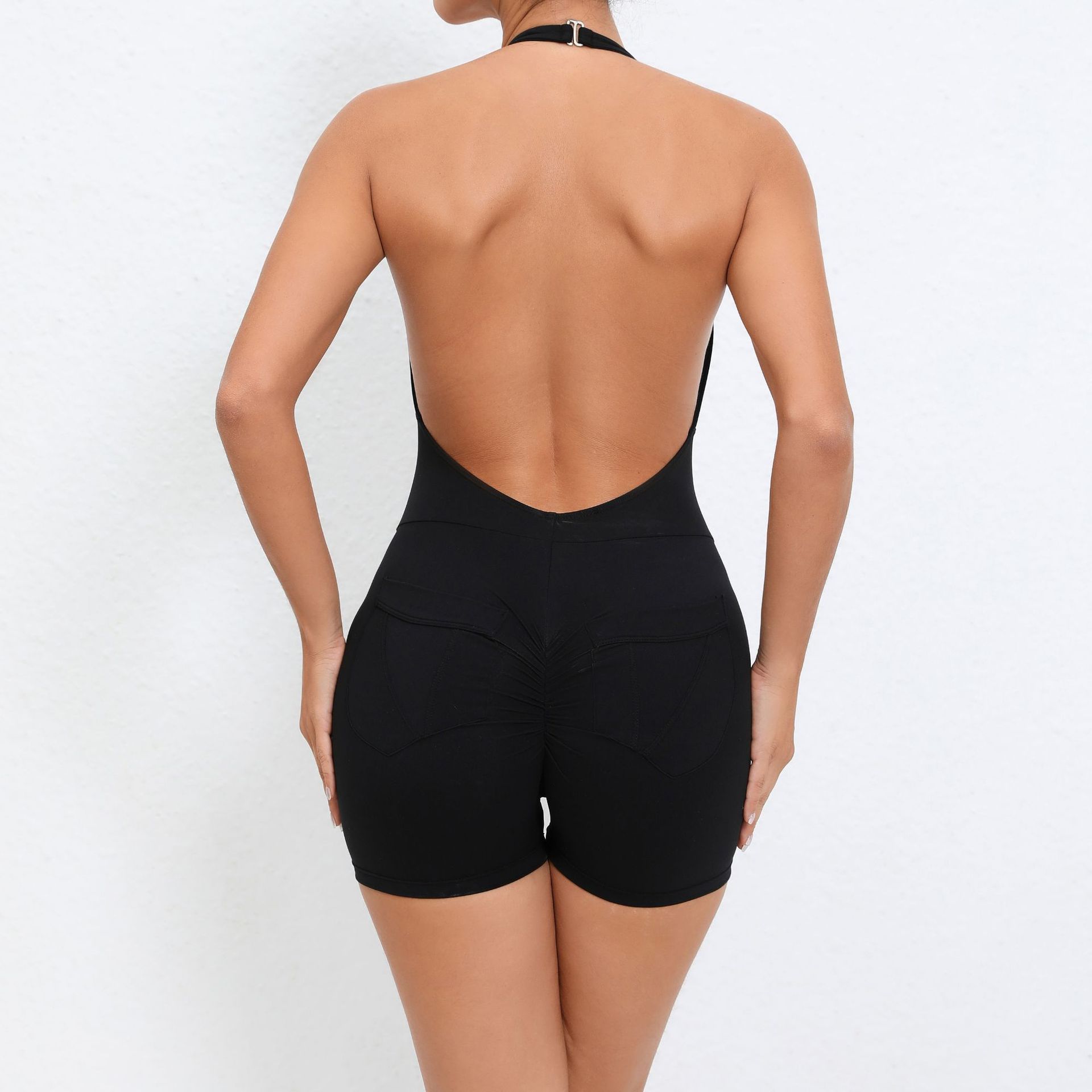 Hanging Neck Pocket Backless Tight Fitness Jumpsuit  QS1105 