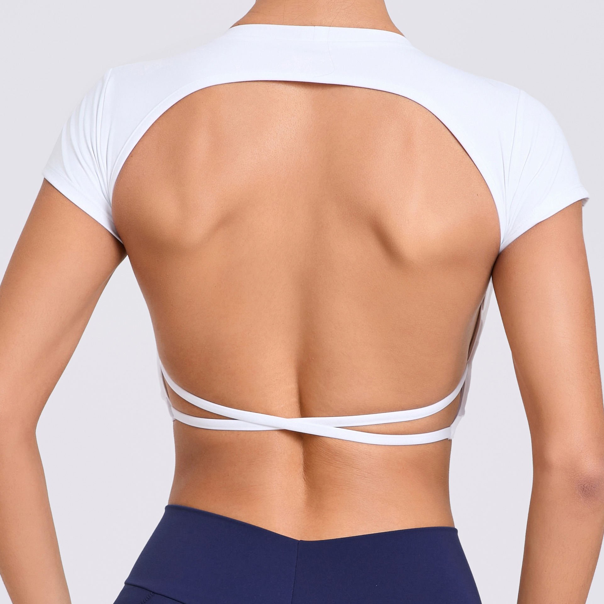 Backless Quick-Drying Brushed Breast Pad Tight Short Sleeves  QS71240