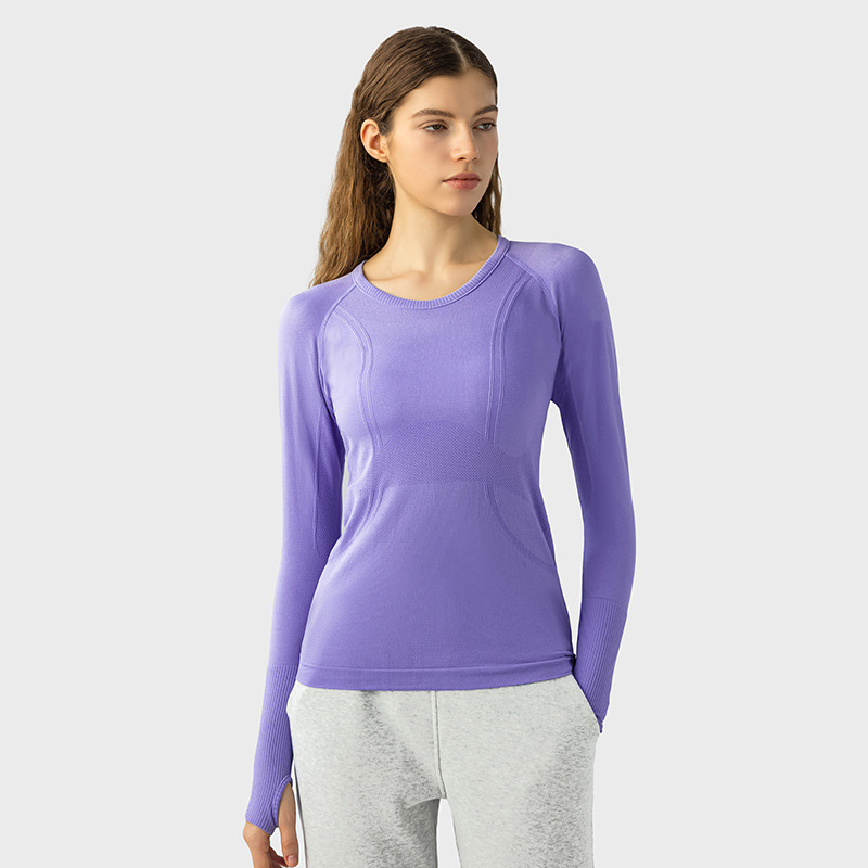 Breathable Solid Color Yoga Wear Long Sleeves D19083