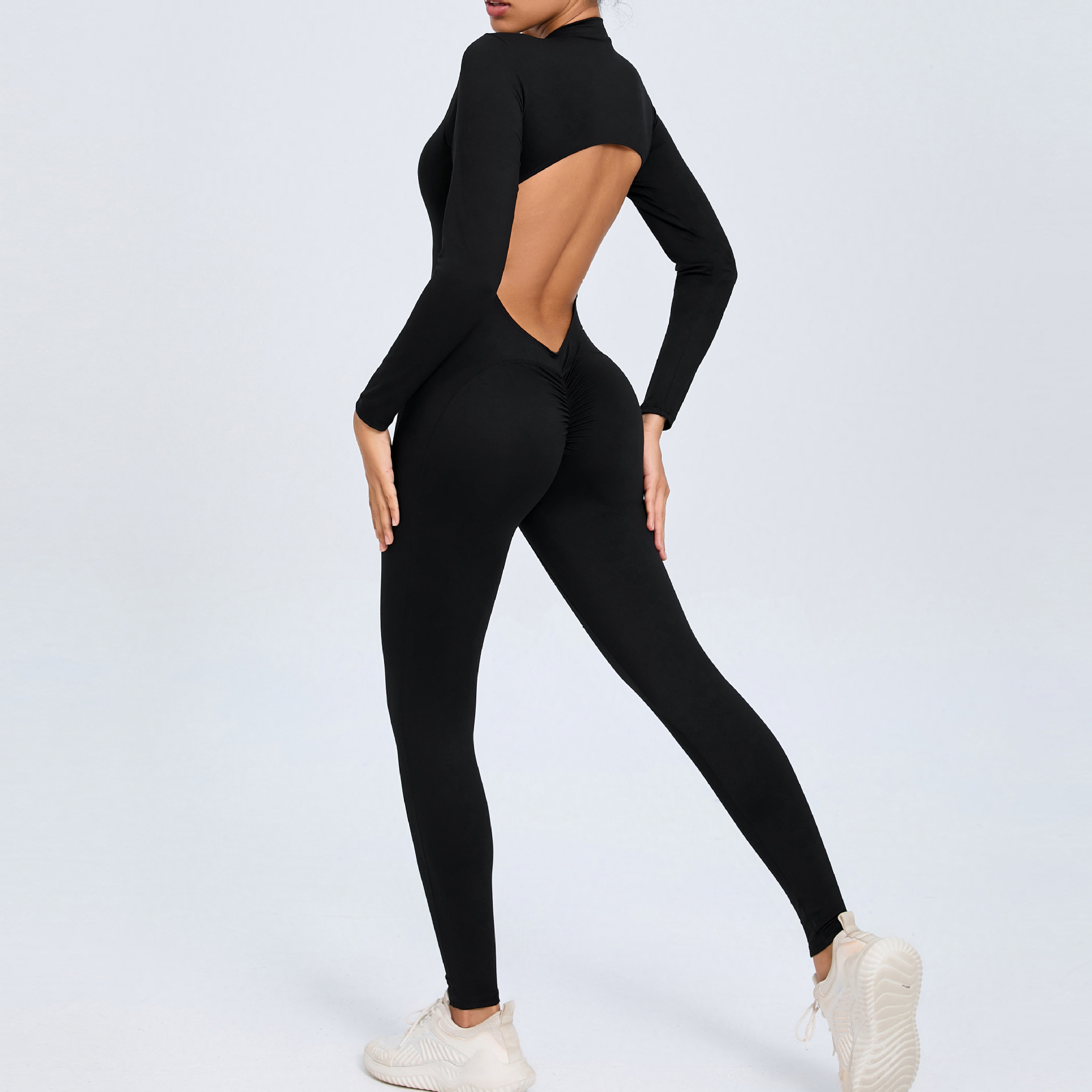 Backless Half Zipper Long Sleeve Yoga Legging Jumpsuit  QSZY02 