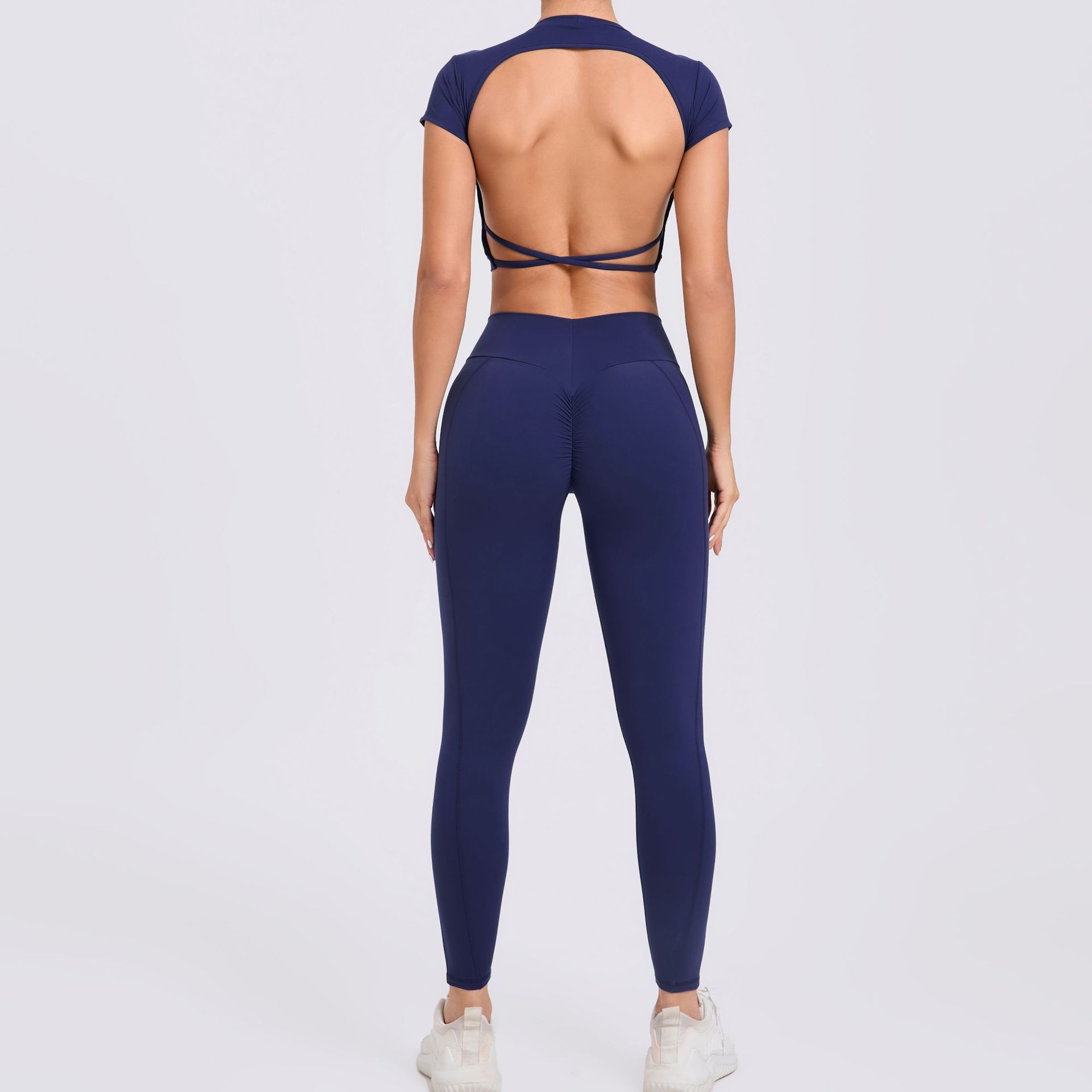 Backless Short-Sleeved Top & Leggings Sports Sets SKL QS71240+46324