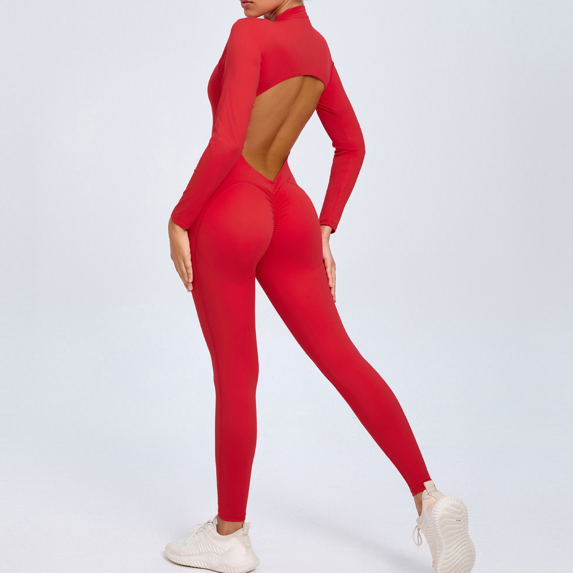 Backless Half Zipper Long Sleeve Yoga Legging Jumpsuit  QSZY02 