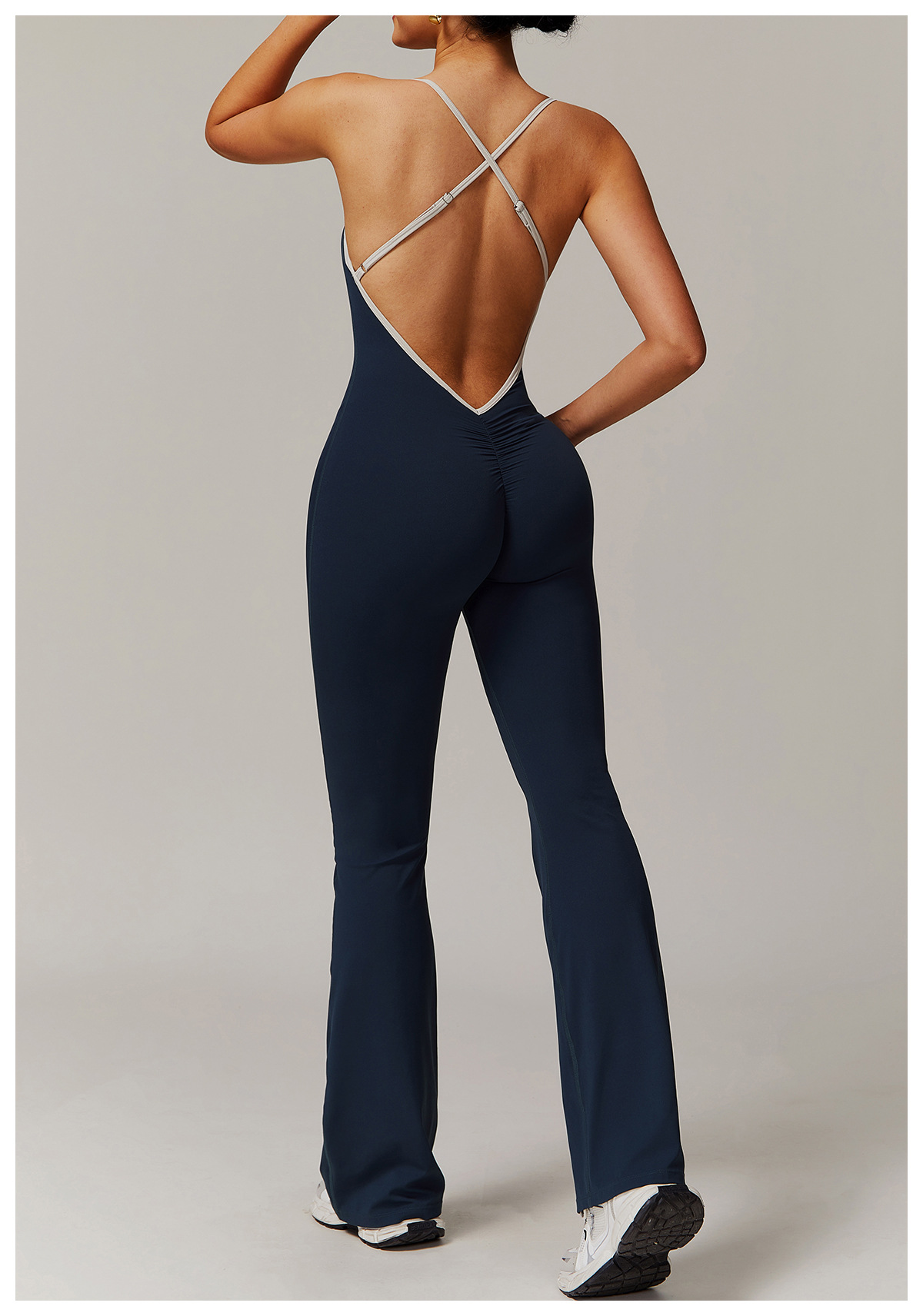 Soft Fabric Backless Flare Jumpsuit