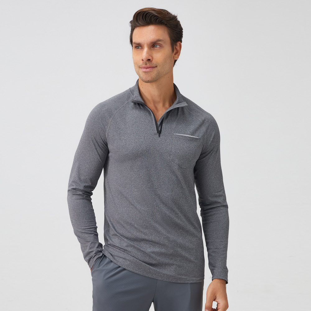 Men Gym Half Zipper Long Sleeve Shirt With Reflective Label 31519